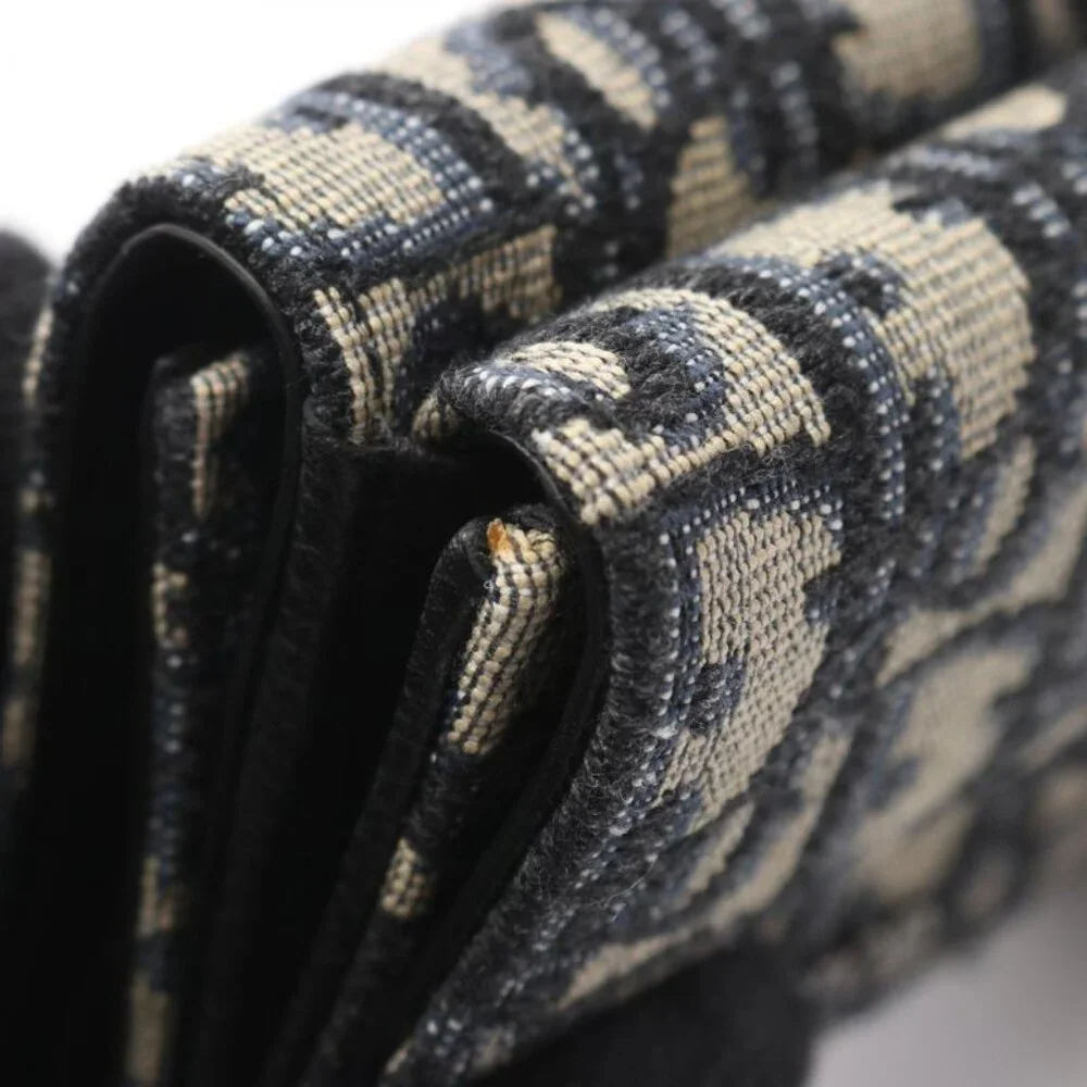 Dior Trifold Wallet White Canvas Black Beige Black Blue